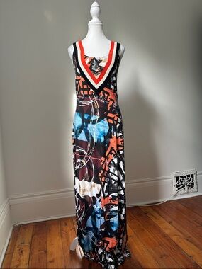 EROKE Italy Geometric Abstract Vacation Summer Maxi Dress Large